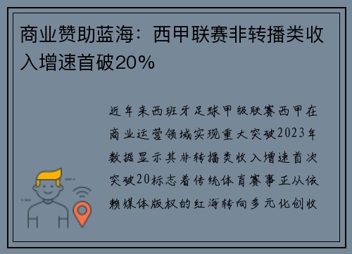 商业赞助蓝海：西甲联赛非转播类收入增速首破20%
